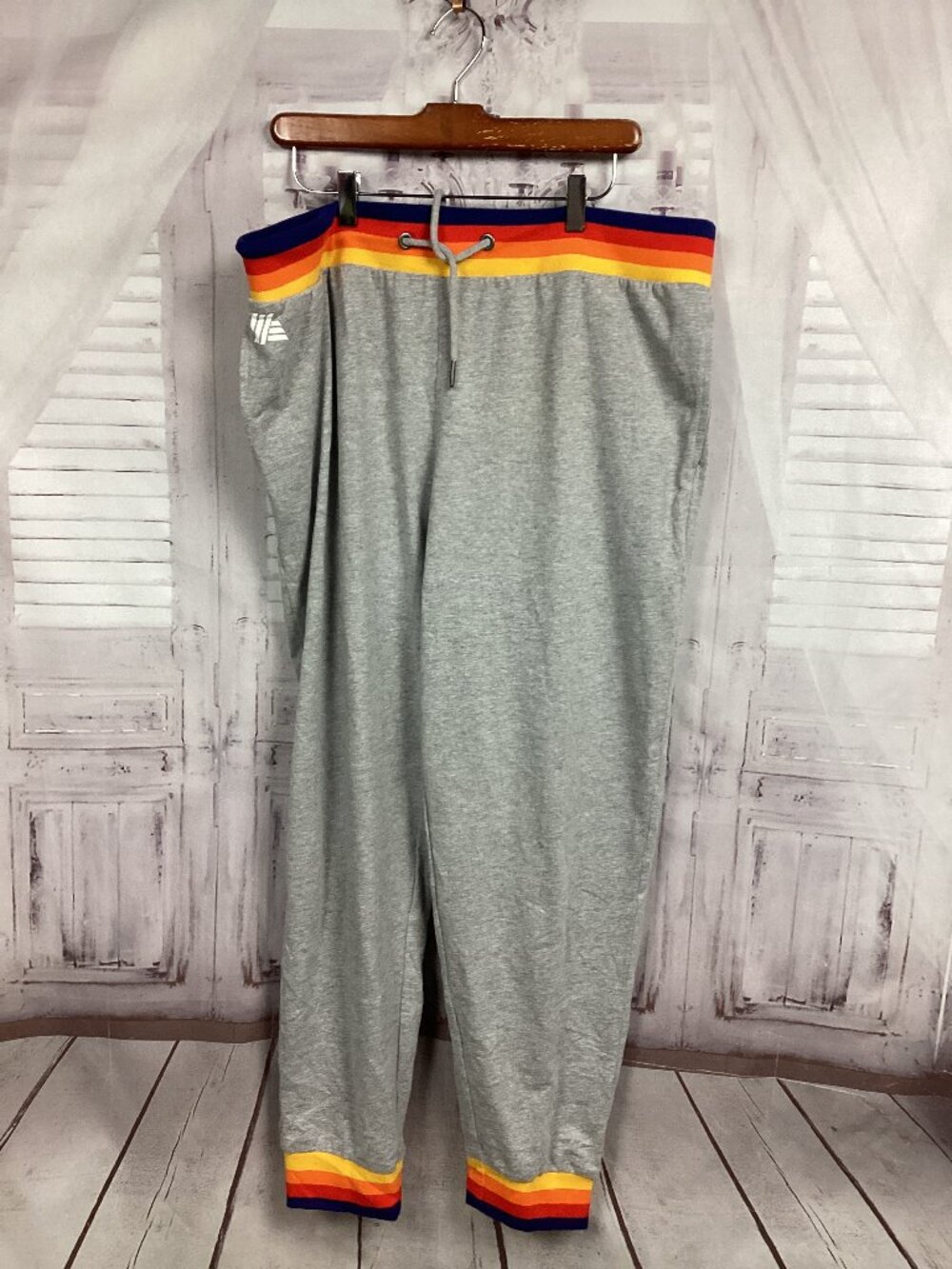 ALDI Jogger Sweatpants Gray Rainbow Stripe Athletic Lounge Pants NWT L